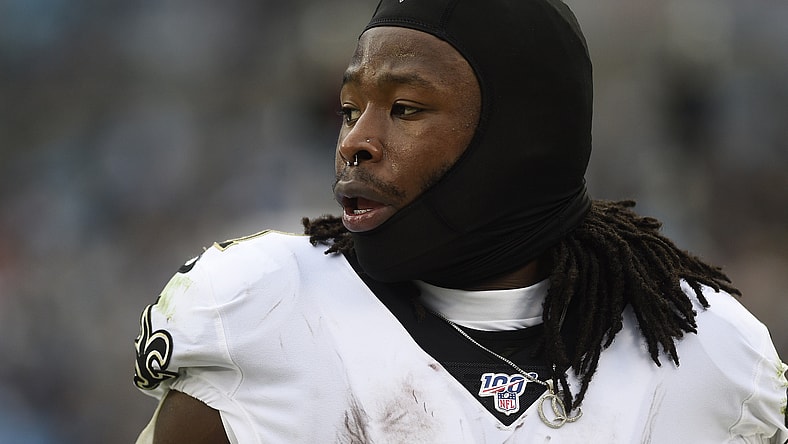 Saints RB Alvin Kamara during NFL game against Panthers