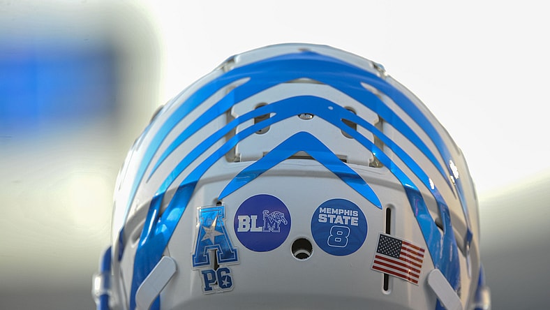 Memphis helmet during game against Arkansas State