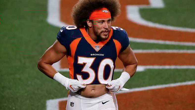 Broncos RB Philip Lindsay during NFL game against Titans