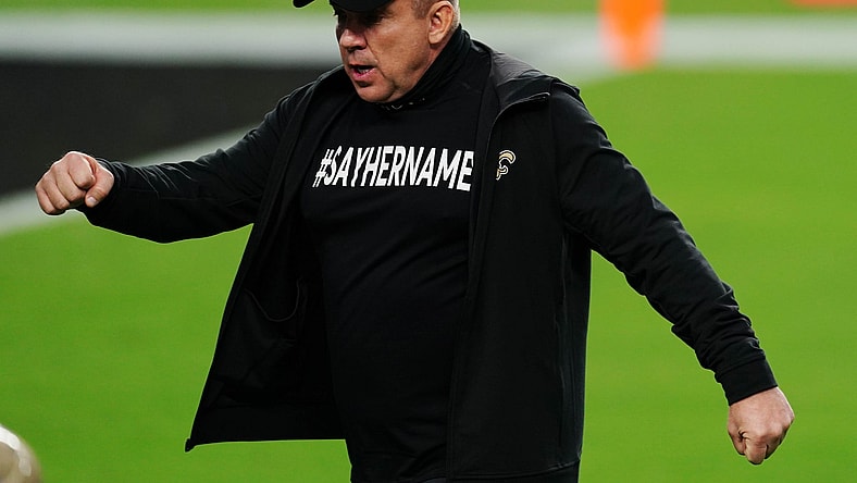 Saints' Sean Payton during NFL game against the Raiders