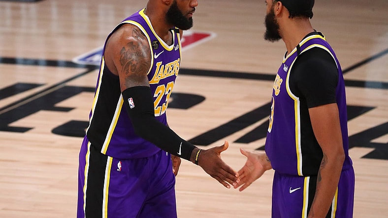 Lakers' LeBron James and Anthony Davis against the Nuggets