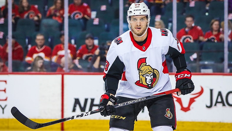 Mar 21, 2019; Calgary, Alberta, CAN; Ottawa Senators defenseman Christian Jaros (83) skates during the first period against the Calgary Flames at Scotiabank Saddledome. Mandatory Credit: Sergei Belski-USA TODAY Sports