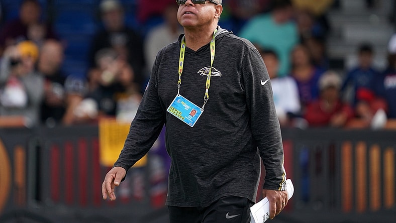 Jan 23, 2020; Kissimmee, Florida, USA; Baltimore Ravens receiver coach David Culley during AFC practice at ESPN Wide World of Sports. Mandatory Credit: Kirby Lee-USA TODAY Sports