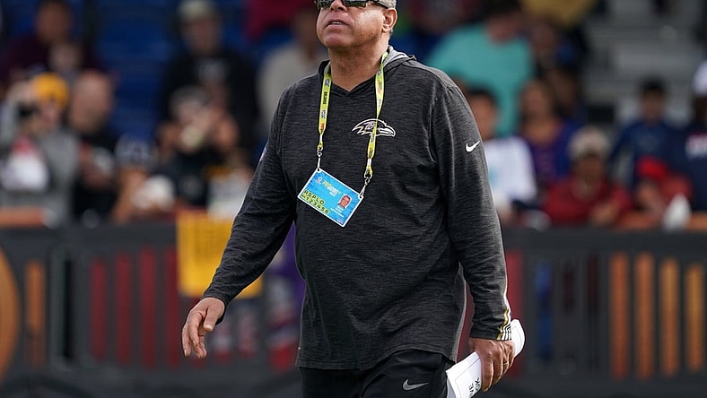 Jan 23, 2020; Kissimmee, Florida, USA; Baltimore Ravens receiver coach David Culley during AFC practice at ESPN Wide World of Sports. Mandatory Credit: Kirby Lee-USA TODAY Sports