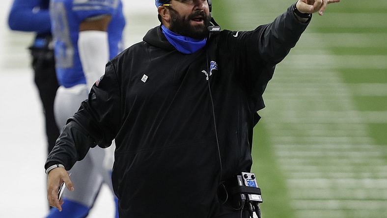 Oct 4, 2020; Detroit, Michigan, USA; Detroit Lions head coach Matt Patricia points down the field during the fourth quarter against the New Orleans Saints at Ford Field. Mandatory Credit: Raj Mehta-USA TODAY Sports