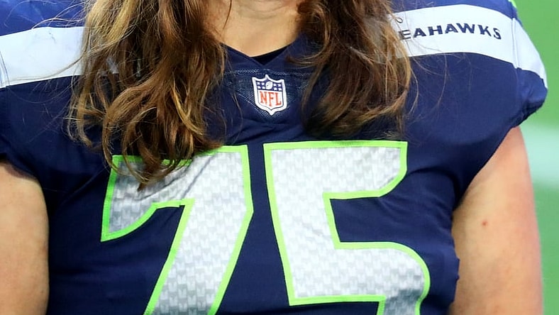 Jan 3, 2021; Glendale, Arizona, USA; Seattle Seahawks offensive tackle Chad Wheeler (75) against the San Francisco 49ers at State Farm Stadium. Mandatory Credit: Mark J. Rebilas-USA TODAY Sports
