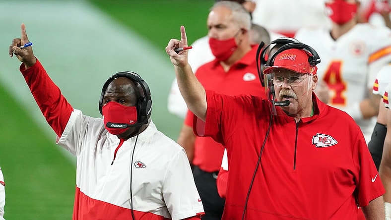 Kansas City Chiefs head coach Andy Reid talks to Sportsnaut