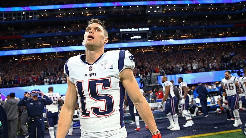 Feb 3, 2019; Atlanta, GA, USA; New England Patriots wide receiver Chris Hogan (15) against the Los Angeles Rams in Super Bowl LIII at Mercedes-Benz Stadium. Mandatory Credit: Mark J. Rebilas-USA TODAY Sports
