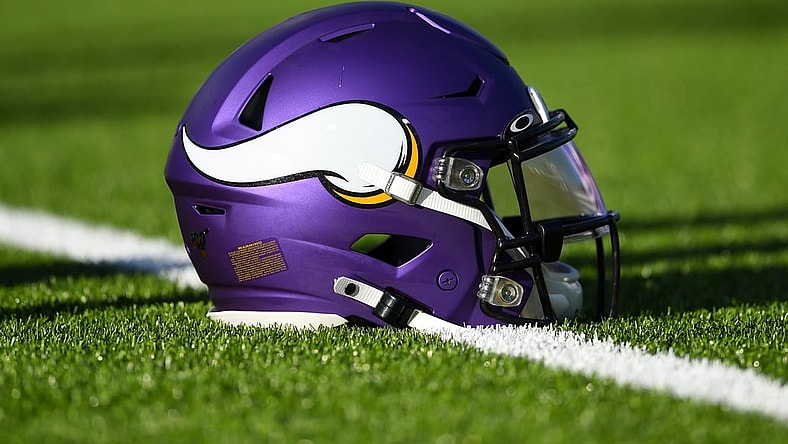 Aug 29, 2019; Orchard Park, NY, USA; General view of a Minnesota Vikings helmet prior to the game against the Buffalo Bills at New Era Field. Mandatory Credit: Rich Barnes-USA TODAY Sports