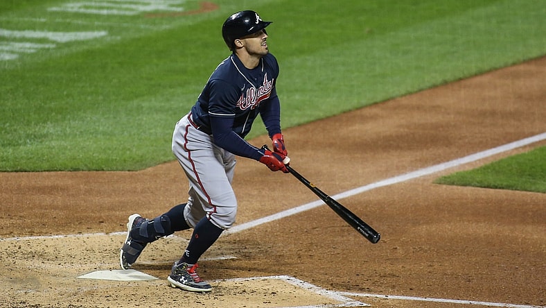 Sep 19, 2020; New York City, New York, USA; Atlanta Braves right fielder Adam Duvall (23) at Citi Field. Mandatory Credit: Wendell Cruz-USA TODAY Sports