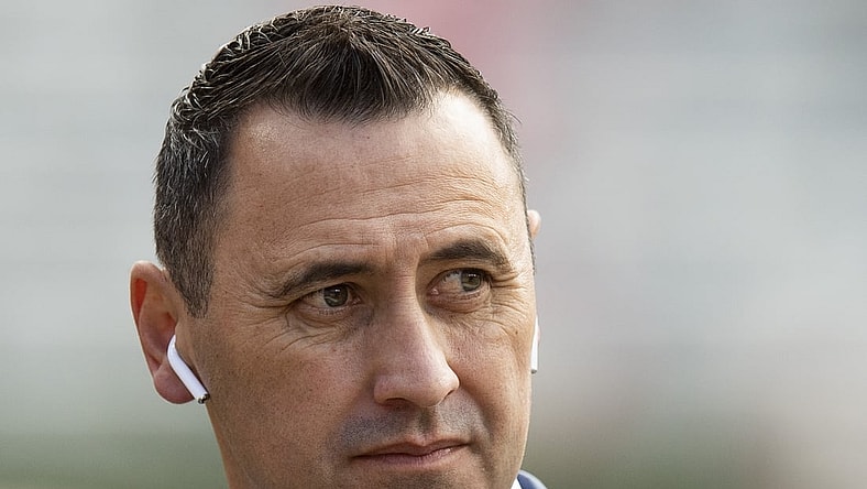Nov 21, 2020; Tuscaloosa, Alabama, USA; Alabama Offensive Coordinator Steve Sarkisian walks the field before the Kentucky game at Bryant-Denny Stadium. Mandatory Credit: Mickey Welsh/The Montgomery Advertiser via USA TODAY Sports
