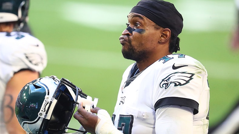 Dec 20, 2020; Glendale, Arizona, USA; Philadelphia Eagles wide receiver Alshon Jeffery (17) against the Arizona Cardinals at State Farm Stadium. Mandatory Credit: Mark J. Rebilas-USA TODAY Sports