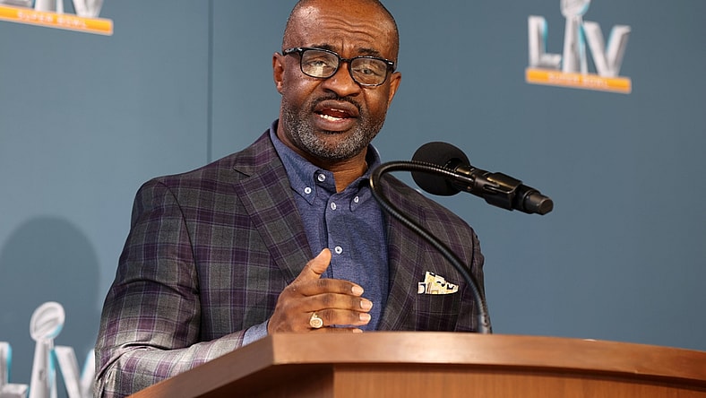 Feb 4, 2021; Tampa, FL, USA; NFLPA executive director DeMaurice Smith speaks during a press conference ahead of Super Bowl LV, Thursday, Feb. 4, 2021 in Tampa, Fla. Mandatory Credit: Perry Knotts/Handout Photo via USA TODAY Sports