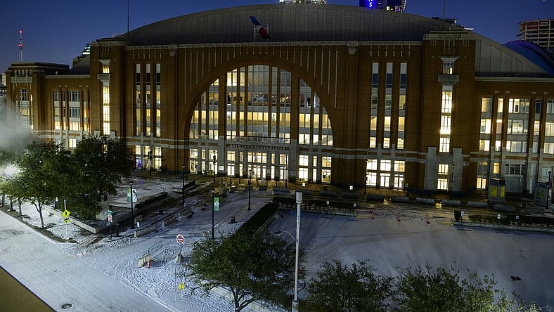 Feb 15, 2021; Dallas, Texas, USA; A view of the arena before the game between the Nashville Predators and Dallas Stars at American Airlines Center. The game is postponed at the request of the city of Dallas due to the power outages in the region. Mandatory Credit: Jerome Miron-USA TODAY Sports