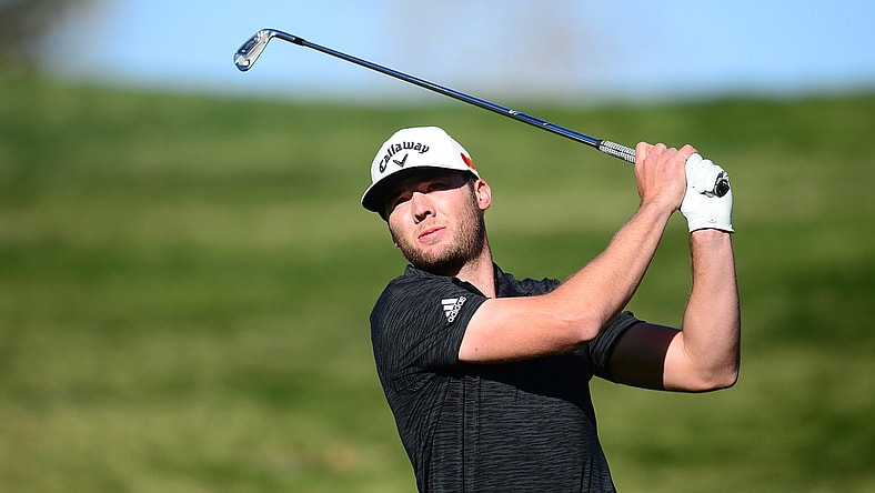 Feb 20, 2021; Pacific Palisades, California, USA; Sam Burns hits from the fifth hole tee box during the third round of The Genesis Invitational golf tournament at Riviera Country Club. Mandatory Credit: Gary A. Vasquez-USA TODAY Sports