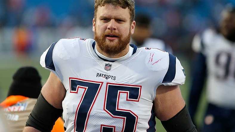 Dec 3, 2017; Orchard Park, NY, USA; New England Patriots center Ted Karras (75) against the Buffalo Bills at New Era Field. New England beats Buffalo 23 to 3. Mandatory Credit: Timothy T. Ludwig-USA TODAY Sports