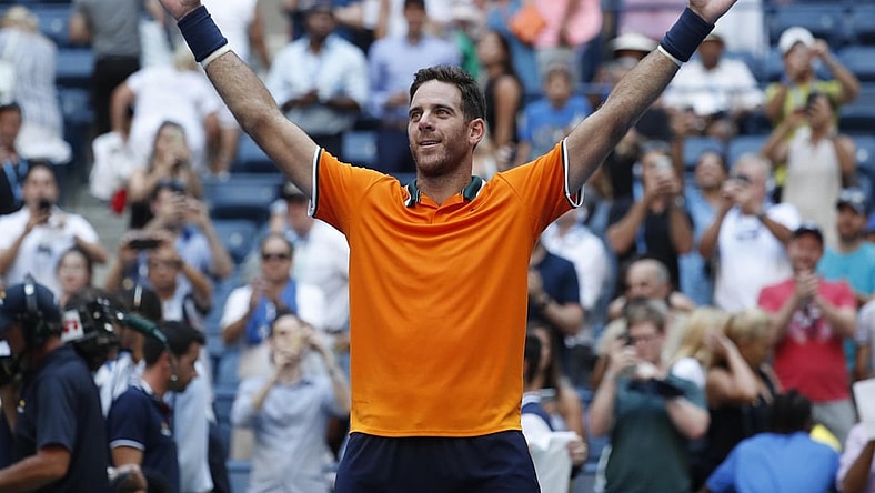 Sep 4, 2018; New York, NY, USA; Juan Martin Del Potro of Argentina celebrates match point against John Isner of the United States in a quarter-final match on day nine of the 2018 U.S. Open tennis tournament at USTA Billie Jean King National Tennis Center. Mandatory Credit: Jerry Lai-USA TODAY Sports