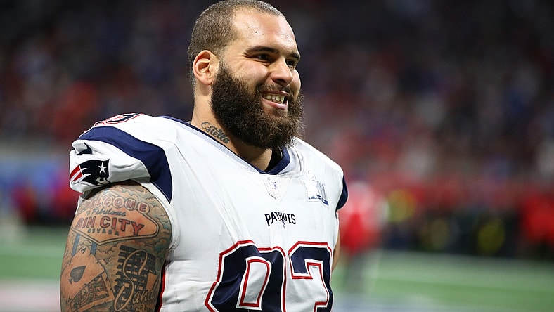 Feb 3, 2019; Atlanta, GA, USA; New England Patriots defensive lineman Lawrence Guy (93) against the Los Angeles Rams in Super Bowl LIII at Mercedes-Benz Stadium. Mandatory Credit: Mark J. Rebilas-USA TODAY Sports
