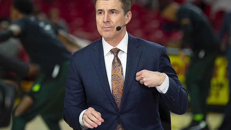 Feb 29, 2020; College Park, Maryland, USA;  American sports broadcaster Rece Davis stand curtsied before the between the Maryland Terrapins and the Michigan State Spartans is at XFINITY Center. Mandatory Credit: Tommy Gilligan-USA TODAY Sports