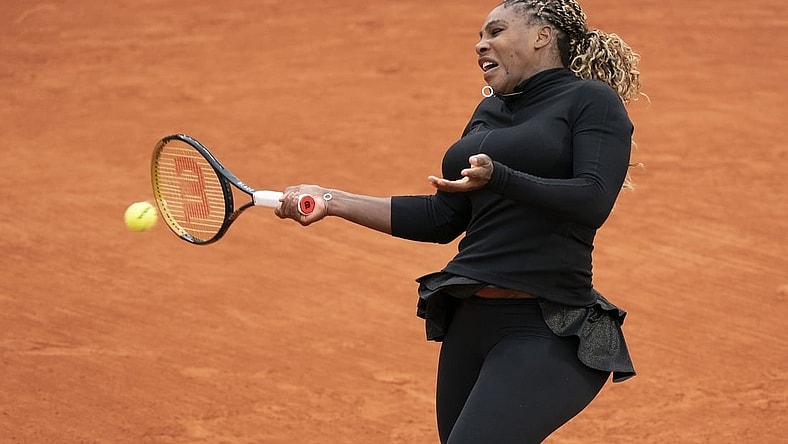 Sep 28, 2020; Paris, France; Serena Williams (USA) in action during her match against Kristie Ahn (USA) on day two of the 2020 French Open at Stade Roland Garros. Mandatory Credit: Susan Mullane-USA TODAY Sports