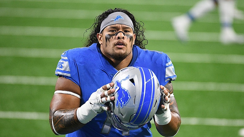 Oct 4, 2020; Detroit, Michigan, USA; Detroit Lions nose tackle Danny Shelton (71) warms up before a game against the New Orleans Saints at Ford Field. Mandatory Credit: Tim Fuller-USA TODAY Sports