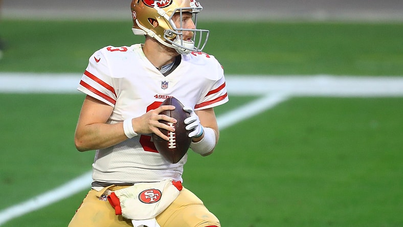 Jan 3, 2021; Glendale, Arizona, USA; San Francisco 49ers quarterback C.J. Beathard (3) against the Seattle Seahawks at State Farm Stadium. Mandatory Credit: Mark J. Rebilas-USA TODAY Sports