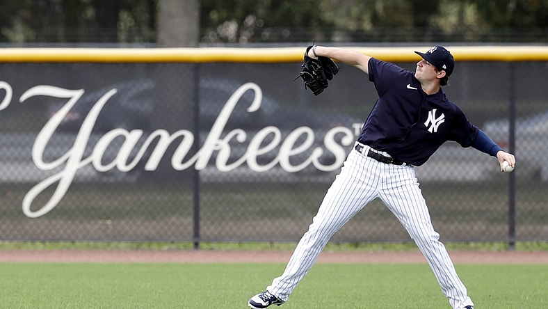 Feb 18, 2021; Tampa, Florida, USA; New York Yankees relief pitcher Zack Britton (53) works out for the first day of pitchers and catchers spring training work out at the Player Development Complex. Mandatory Credit: Kim Klement-USA TODAY Sports