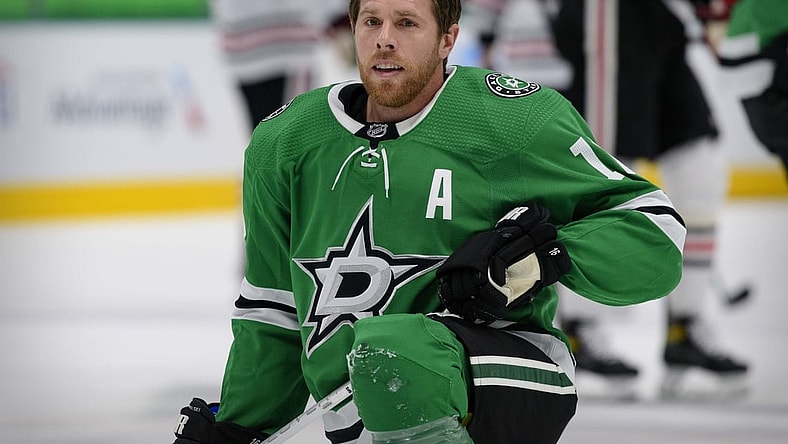 Feb 9, 2021; Dallas, Texas, USA; Dallas Stars center Joe Pavelski (16) before the game between the Dallas Stars and the Chicago Blackhawks at the American Airlines Center. Mandatory Credit: Jerome Miron-USA TODAY Sports