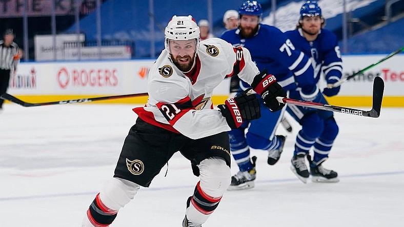 Feb 17, 2021; Toronto, Ontario, CAN; Ottawa Senators forward Derek Stepan (21) skates against the Toronto Maple Leafs at Scotiabank Arena. Toronto defeated Ottawa 2-1. Mandatory Credit: John E. Sokolowski-USA TODAY Sports