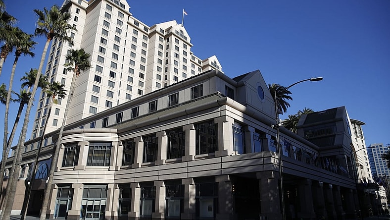 Mar 6, 2021; San Jose, California, USA; An external view of the Fairmont Hotel that was being used by the Vegas Golden Knights before a game against the San Jose Sharks at SAP Center at San Jose. Mandatory Credit: Darren Yamashita-USA TODAY Sports