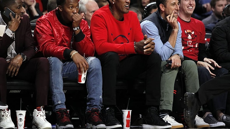 Apr 21, 2017; Chicago, IL, USA; Former Chicago Bull Scottie Pippen attends game three of the first round of the 2017 NBA Playoffs against the Boston Celtics at United Center. Mandatory Credit: Caylor Arnold-USA TODAY Sports