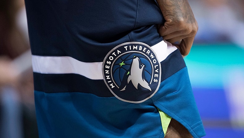 Nov 17, 2017; Dallas, TX, USA; A view of the Minnesota Timberwolves logo during the game between the Dallas Mavericks and the Minnesota Timberwolves at the American Airlines Center. The Timberwolves defeat the Mavericks 111-87. Mandatory Credit: Jerome Miron-USA TODAY Sports
