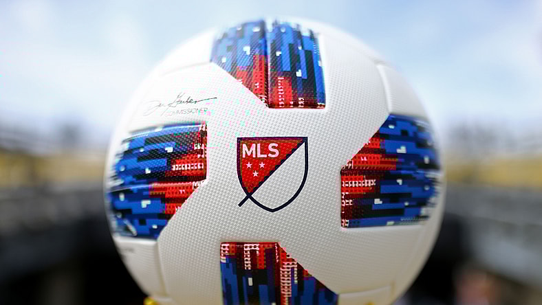 Mar 31, 2018; Columbus, OH, USA; A view of the MLS logo on the official game ball prior to the game of the Vancouver Whitecaps against the Columbus Crew SC at MAPFRE Stadium. Mandatory Credit: Aaron Doster-USA TODAY Sports