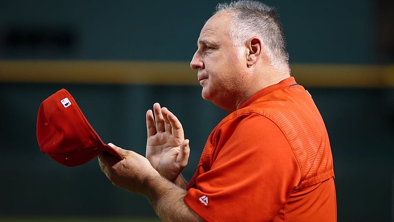 Aug 21, 2018; Phoenix, AZ, USA; Los Angeles Angels manager Mike Scioscia against the Arizona Diamondbacks at Chase Field. Mandatory Credit: Mark J. Rebilas-USA TODAY Sports