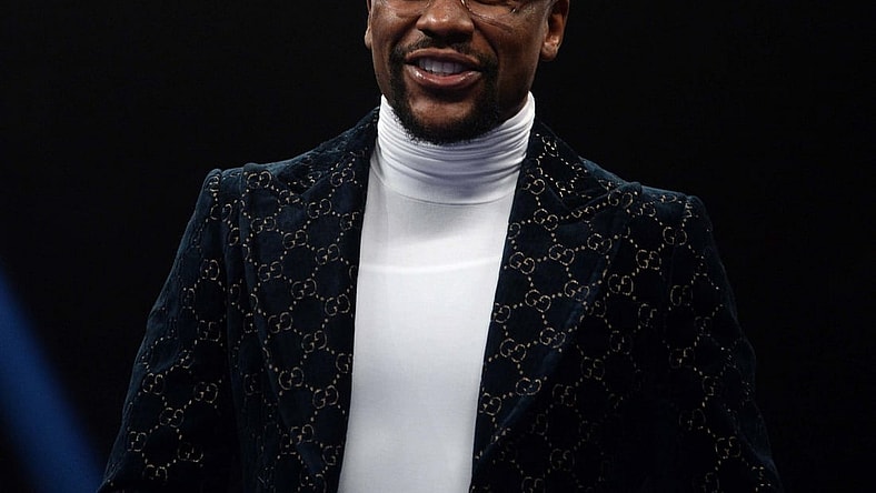 Jan 19, 2019; Las Vegas, NV, USA; Floyd Mayweather looks on prior to the Badou Jack (not pictured) and Marcus Browne (not pictured) WBA Interim & WBC Silver light heavyweight boxing match at MGM Grand Garden Arena. Mandatory Credit: Joe Camporeale-USA TODAY Sports