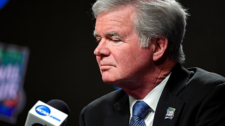 Apr 4, 2019; Minneapolis, MN, USA; NCAA president Mark Emmert speaks during a press conference at U.S. Bank Stadium. Mandatory Credit: Robert Deutsch-USA TODAY Sports