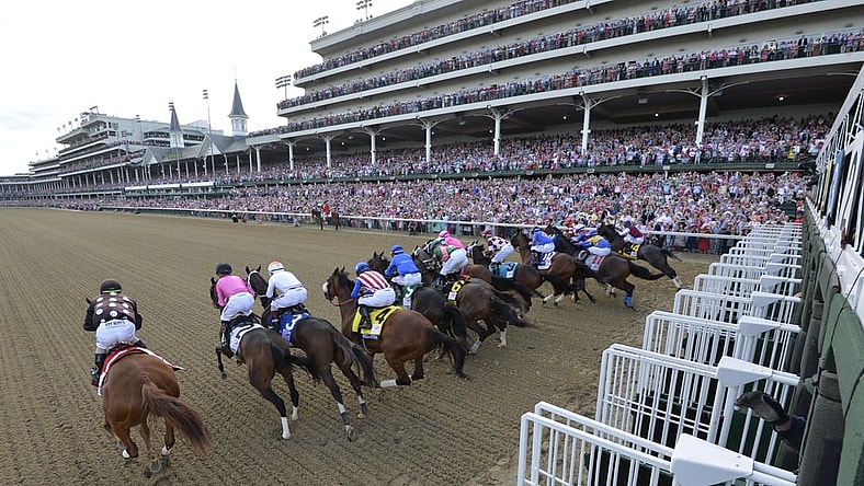 May 3, 2019; Louisville, KY, USA; A general view at the start of the 145th running of the Kentucky Oaks at Churchill Downs. Mandatory Credit: Jamie Rhodes-USA TODAY Sports
