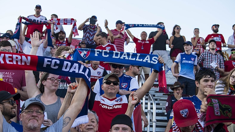 Aug 25, 2019; Frisco, TX, USA; A view of the fans and their flags and scarves during the game between FC Dallas and the Houston Dynamo at Toyota Stadium. Mandatory Credit: Jerome Miron-USA TODAY Sports