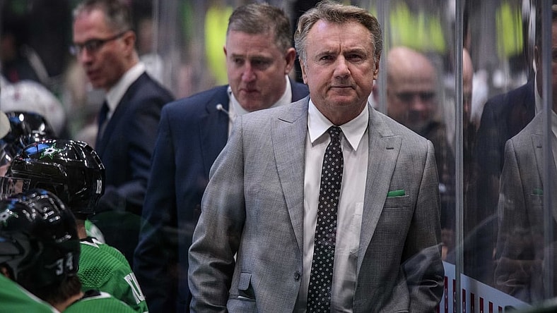 Dec 10, 2019; Dallas, TX, USA; Dallas Stars interim head coach Rick Bowness during the game between the Devils and the Stars at the American Airlines Center. Mandatory Credit: Jerome Miron-USA TODAY Sports