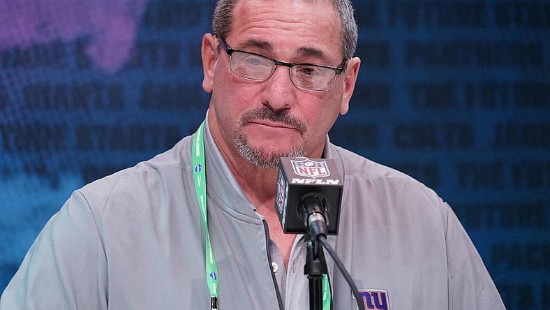 Feb 25, 2020; Indianapolis, Indiana, USA; New York Giants general manager Dave Gettleman during the NFL Scouting Combine at the Indiana Convention Center. Mandatory Credit: Kirby Lee-USA TODAY Sports