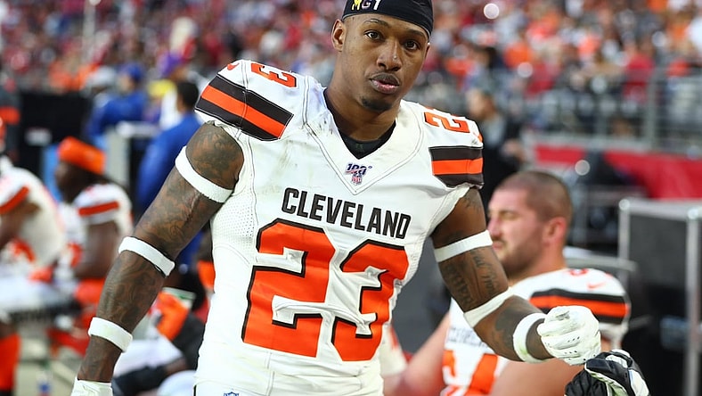 Dec 15, 2019; Glendale, AZ, USA; Cleveland Browns safety Damarious Randall (23) against the Arizona Cardinals at State Farm Stadium. Mandatory Credit: Mark J. Rebilas-USA TODAY Sports