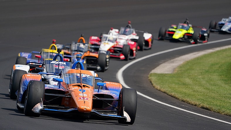 Aug 23, 2020; Indianapolis, Indiana, USA; Indy Series driver Scott Dixon (9) during the 104th Running of the Indianapolis 500 at Indianapolis Motor Speedway. Mandatory Credit: Mike Dinovo-USA TODAY Sports