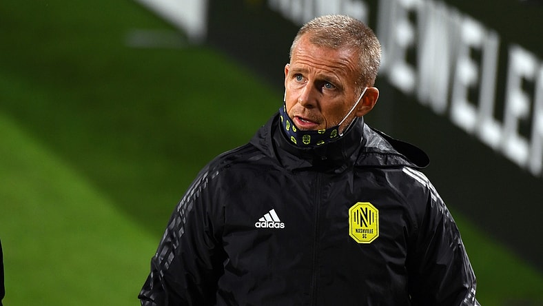 Sep 23, 2020; Nashville, TN, USA; Nashville SC head coach Gary Smith walks off the field at the end of the first half against the D.C. United at Nissan Stadium. Mandatory Credit: Christopher Hanewinckel-USA TODAY Sports