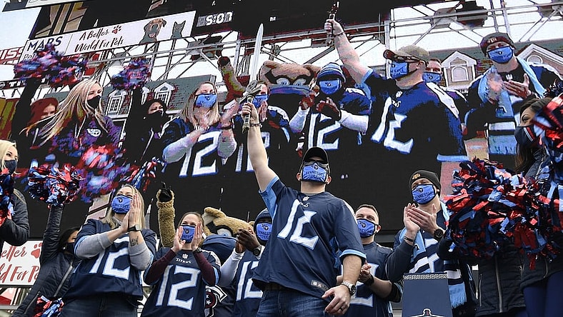 Jan 10, 2021; Nashville, Tennessee, USA; Nashville police officers who saved lives during the Christmas bombing are honored at the start of the Tennessee Titans game against the Baltimore Ravens. Mandatory Credit: George Walker IV/The Tennessean via USA TODAY Sports