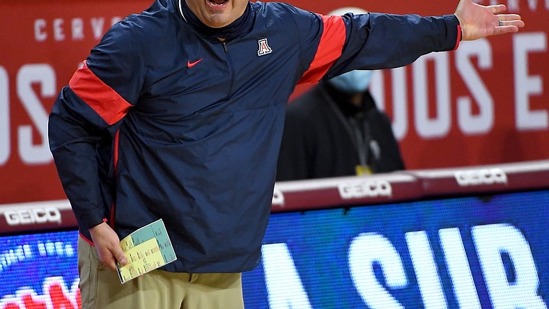 Feb 20, 2021; Los Angeles, California, USA;  Arizona Wildcats head coach Sean Miller on the sidelines during the second half of the game against the USC Trojans at Galen Center. Mandatory Credit: Jayne Kamin-Oncea-USA TODAY Sports