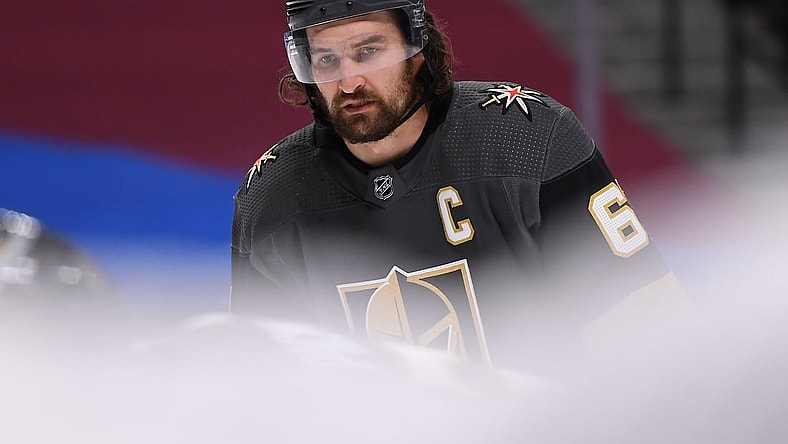 Mar 27, 2021; Denver, Colorado, USA; Vegas Golden Knights right wing Mark Stone (61) during the third period against the Colorado Avalanche at Ball Arena. Mandatory Credit: Ron Chenoy-USA TODAY Sports