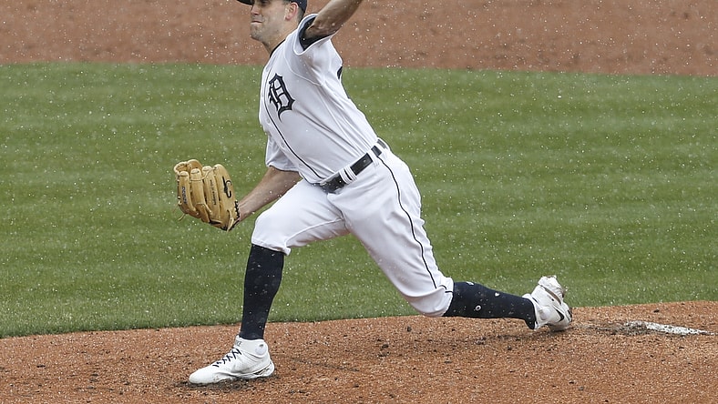 Apr 1, 2021; Detroit, Michigan, USA; Detroit Tigers starting pitcher Matthew Boyd (48) pitches during the second inning against the Cleveland Indians on Opening Day at Comerica Park. Mandatory Credit: Raj Mehta-USA TODAY Sports