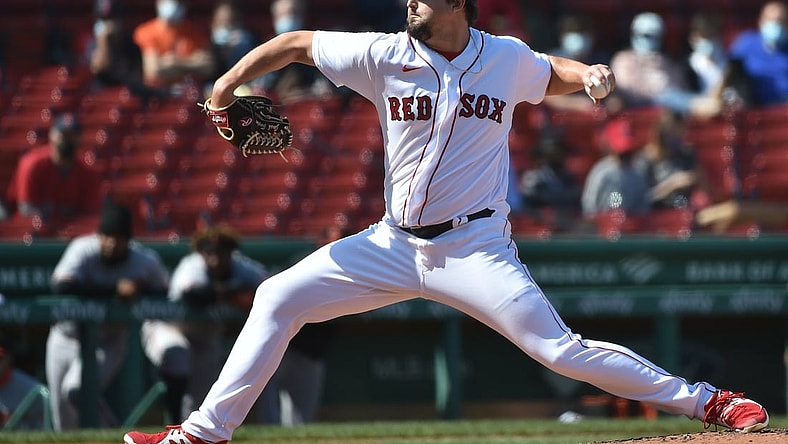 Apr 4, 2021; Boston, Massachusetts, USA;  Boston Red Sox relief pitcher Josh Taylor (38) pitches during the third inning against the Baltimore Orioles at Fenway Park. Mandatory Credit: Bob DeChiara-USA TODAY Sports