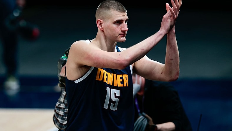 Apr 4, 2021; Denver, Colorado, USA; Denver Nuggets center Nikola Jokic (15) after the game against the Orlando Magic at Ball Arena. Mandatory Credit: Isaiah J. Downing-USA TODAY Sports