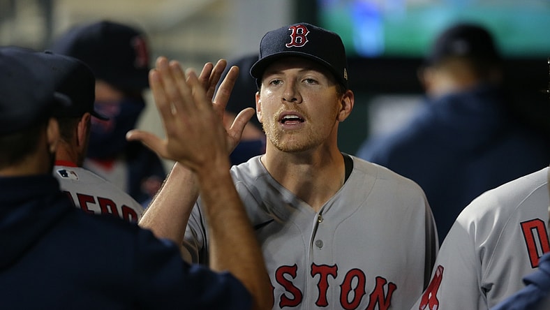 Apr 28, 2021; New York City, New York, USA; Boston Red Sox starting pitcher Nick Pivetta (37) receives high fives in the dugout after pitching the fifth inning against the New York Mets at Citi Field. Mandatory Credit: Brad Penner-USA TODAY Sports